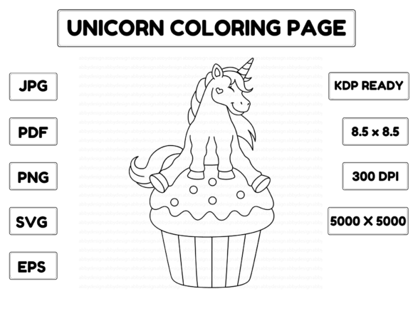 Download Unicorn Sitting a Cupcake Coloring Page - Premium Bundle